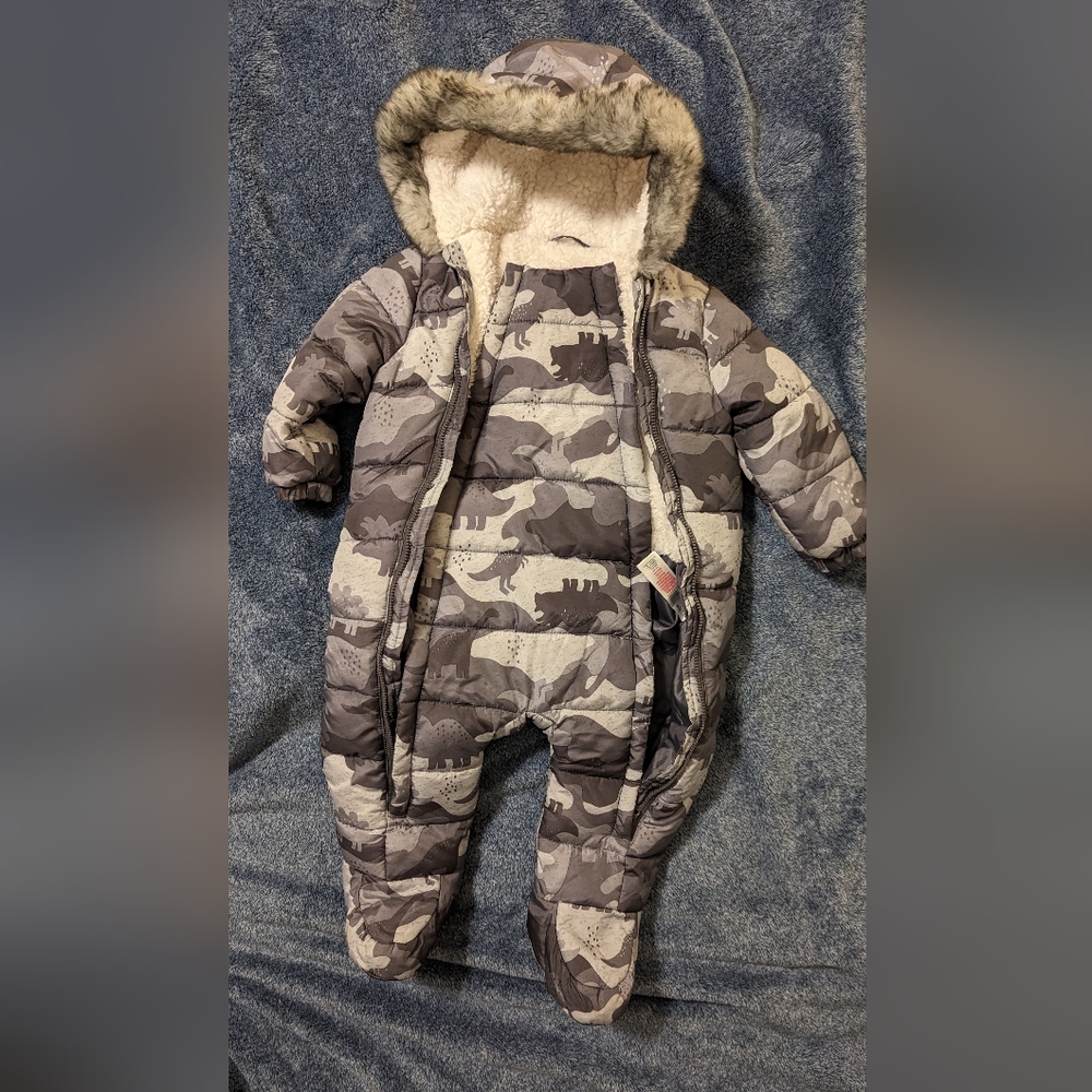 Sherpa lined dinosaur footed snow suit